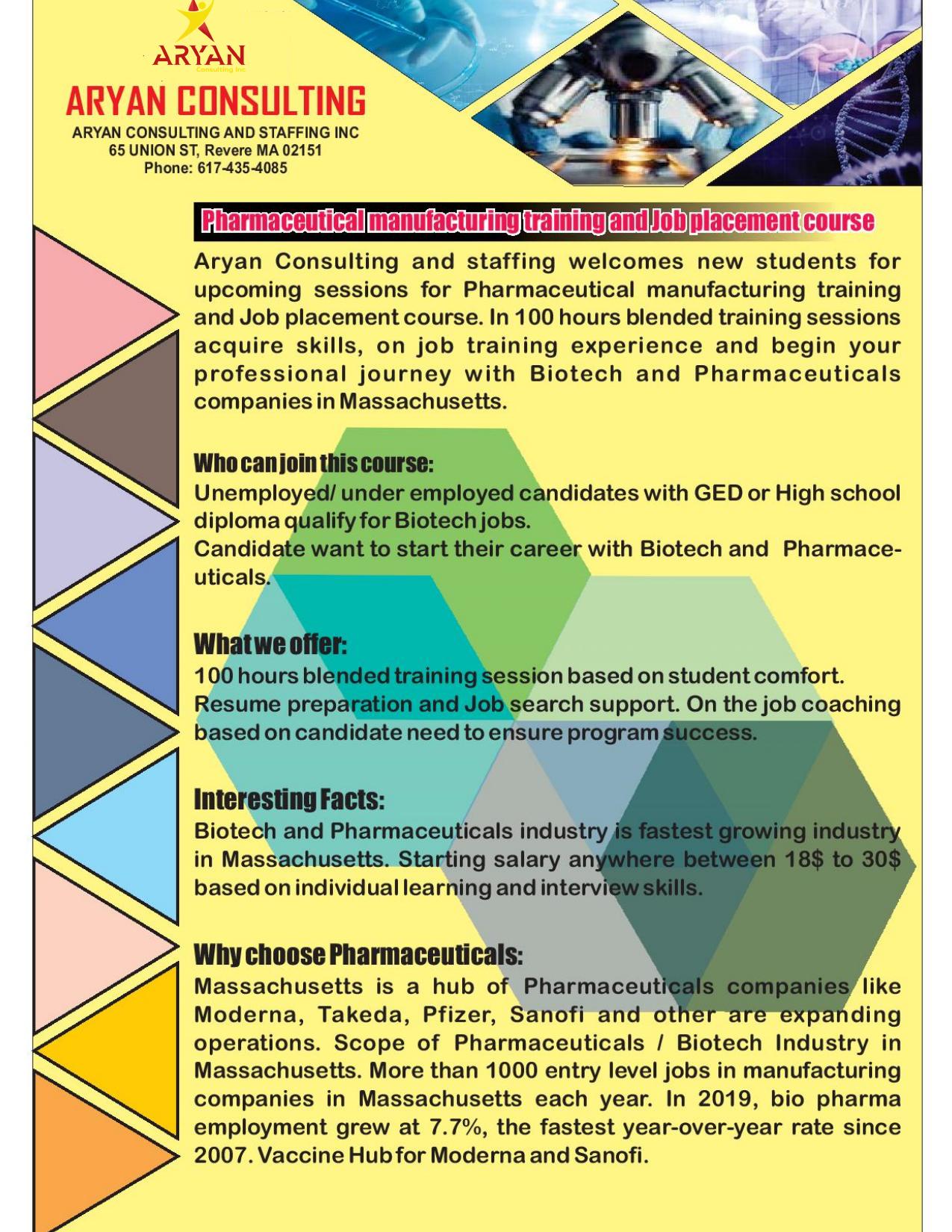 Pharmaceutical manufacturing training pamphlet page overview